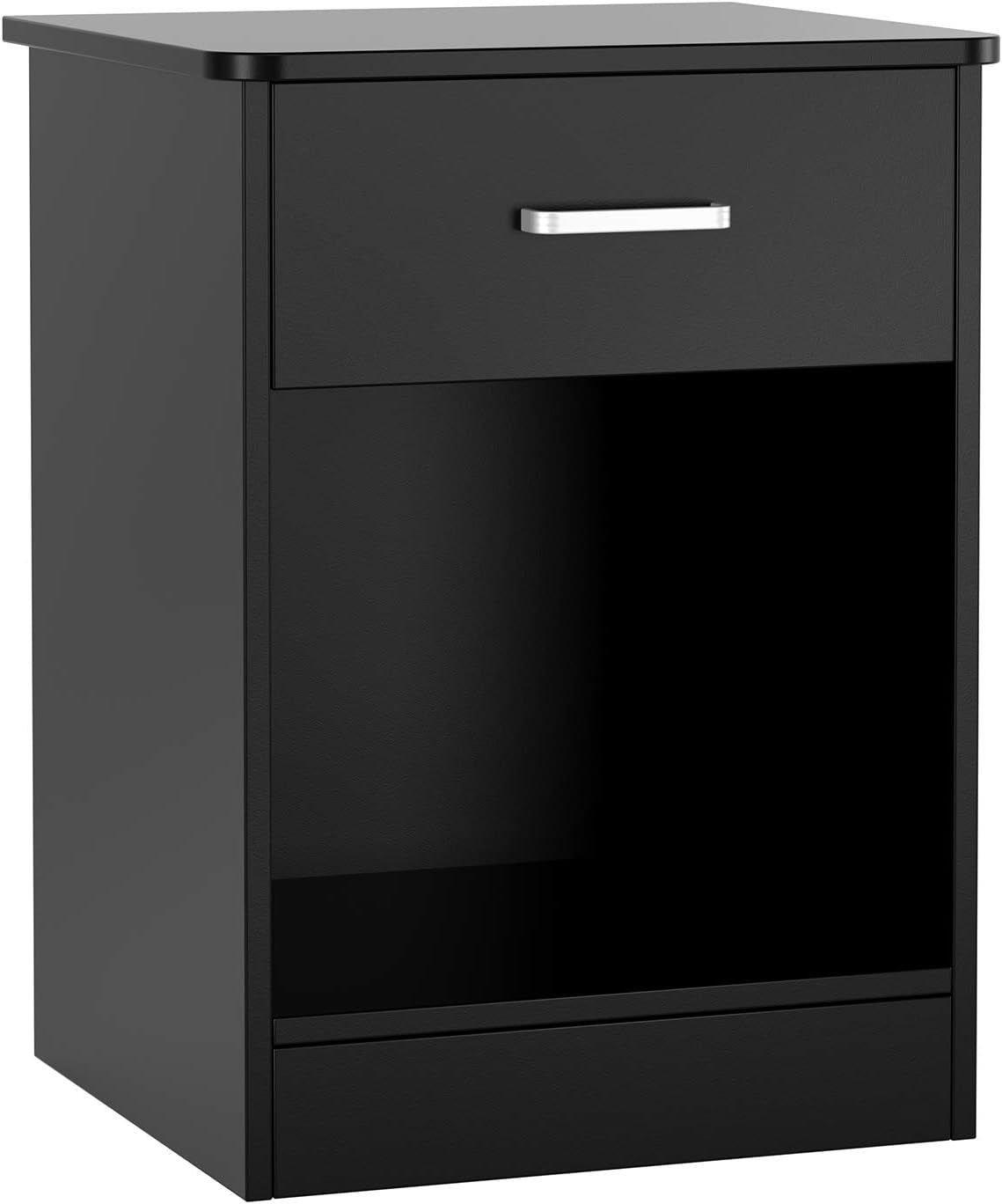 Modern Bedside Night Stand with Drawer and Storage Cabinet, Black