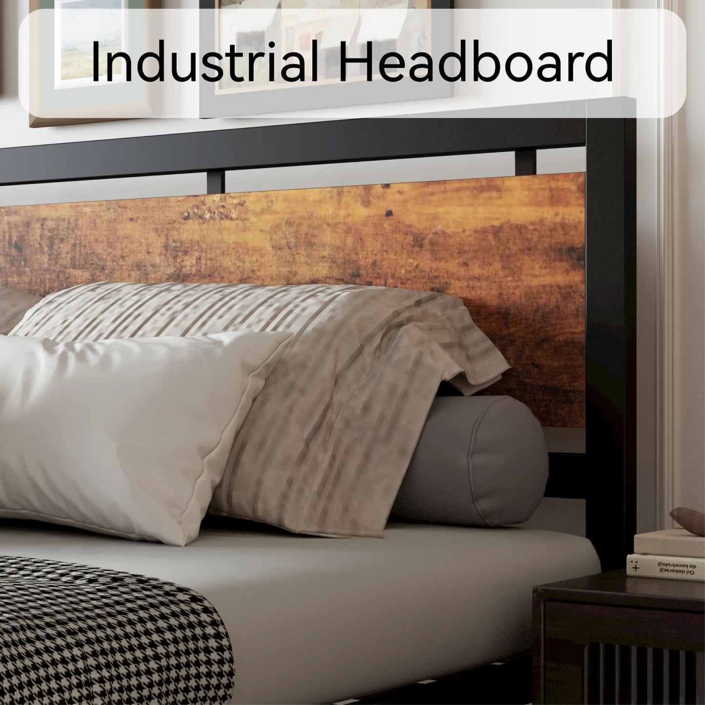 King Platform Bed Frame with Headboard and under Bed Storage, No Box Spring Needed