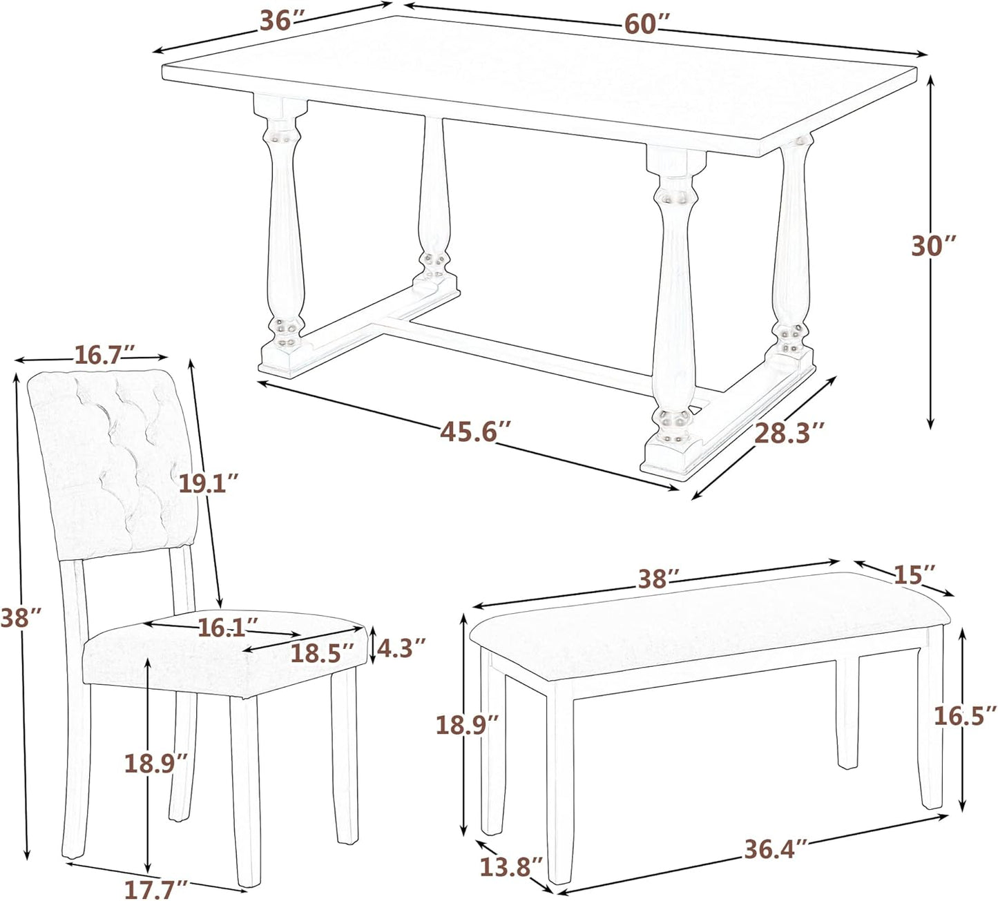 6 Piece Dining Table Set Espresso and Beige