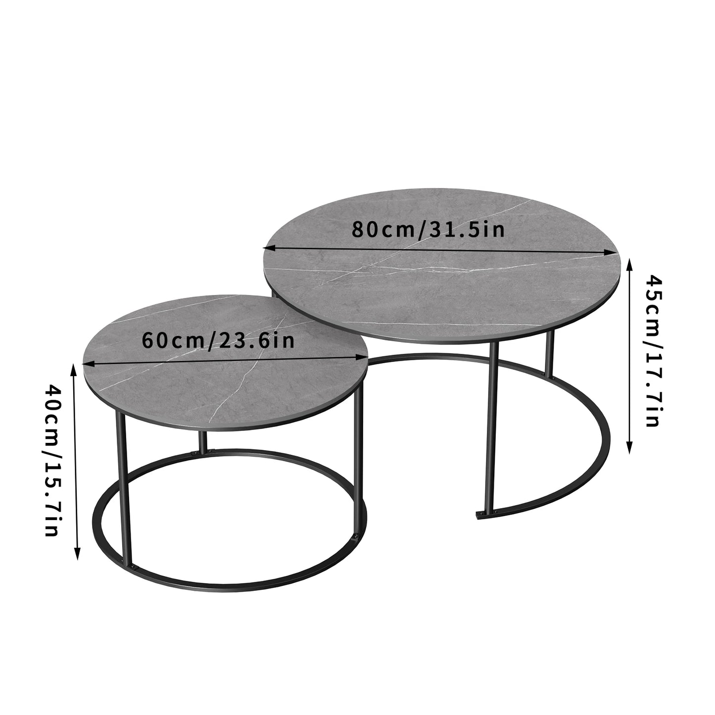 Modern Grey Marble Top Coffee Table Set