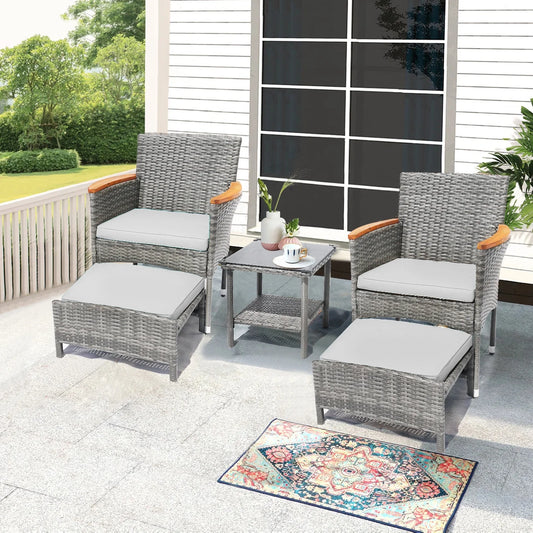 Table&Ottoman Outdoor Furniture Patio Set Bistro Wicker Patio Set (Gray Wicker&Gray Cushion)