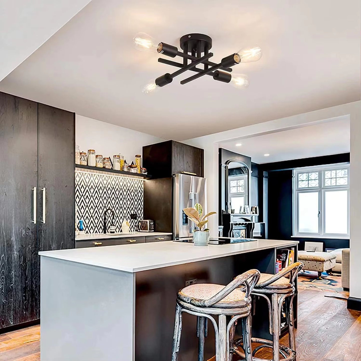 Retro Industrial Chandelier Wrought Iron LED Ceiling Lamp 