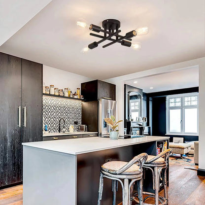 Retro Industrial Chandelier Wrought Iron LED Ceiling Lamp 