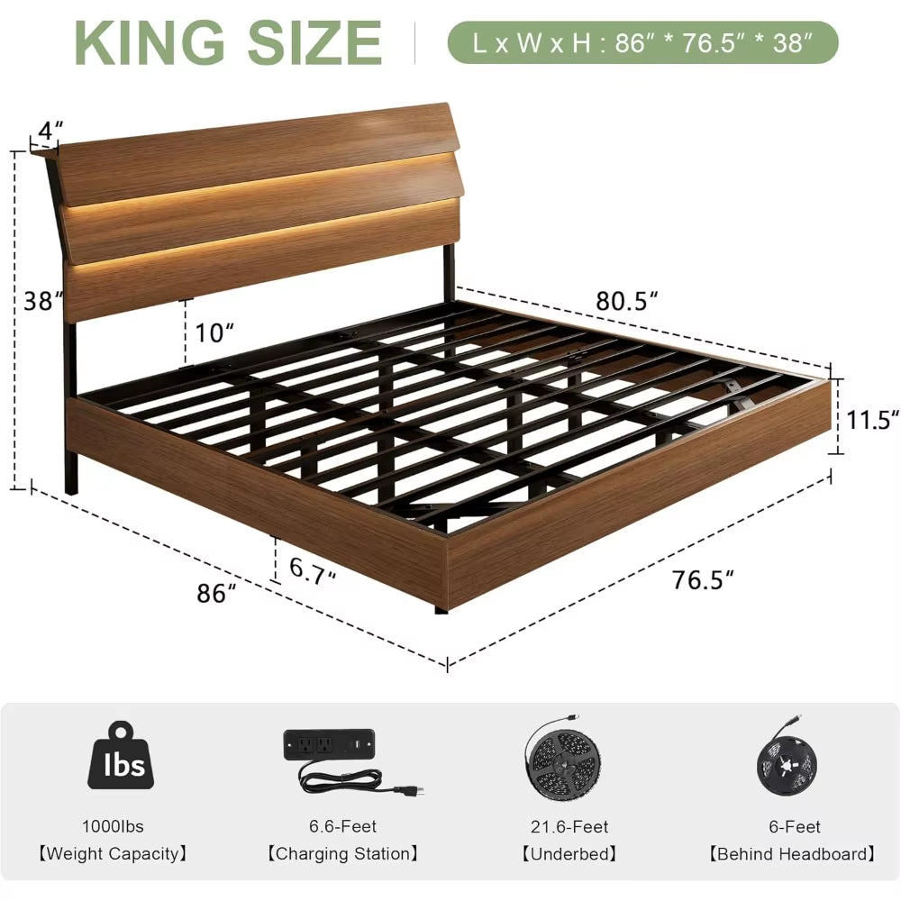 Feonase Floating Bed Frame King with Led Lights 
