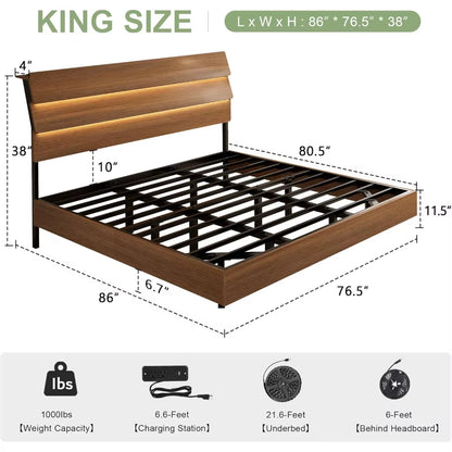 Feonase Floating Bed Frame King with Led Lights 