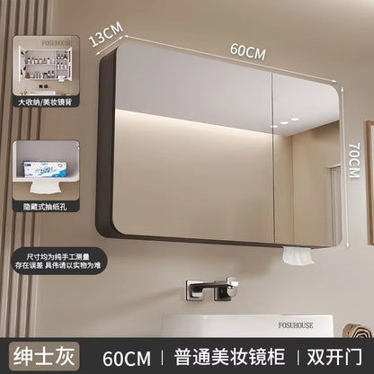 Minimalist Modern Arc-Shaped Smart Bathroom Mirror Cabinets Home Furniture Wall-Mounted Bathroom Mirror Cabinet with Lighting B