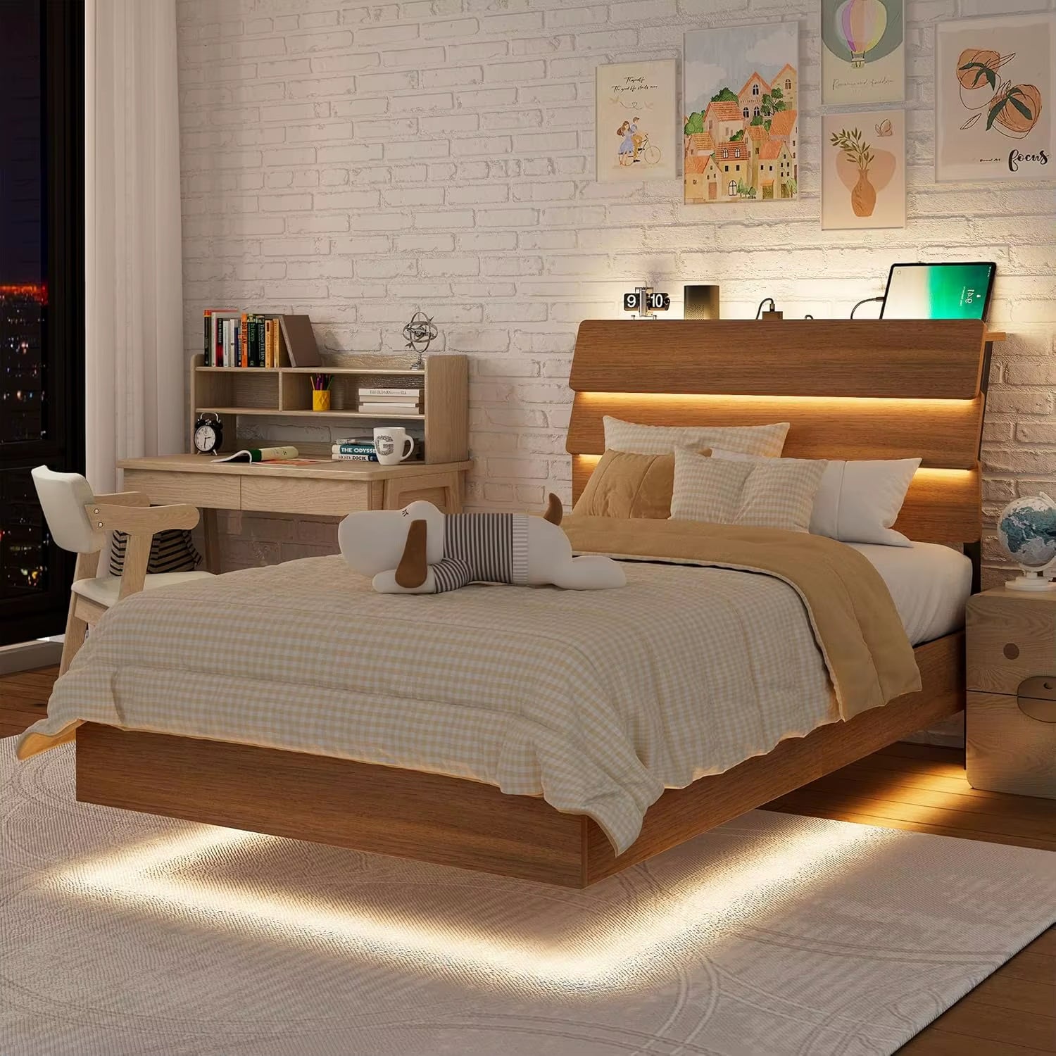 Feonase Floating Bed Frame King with Led Lights 