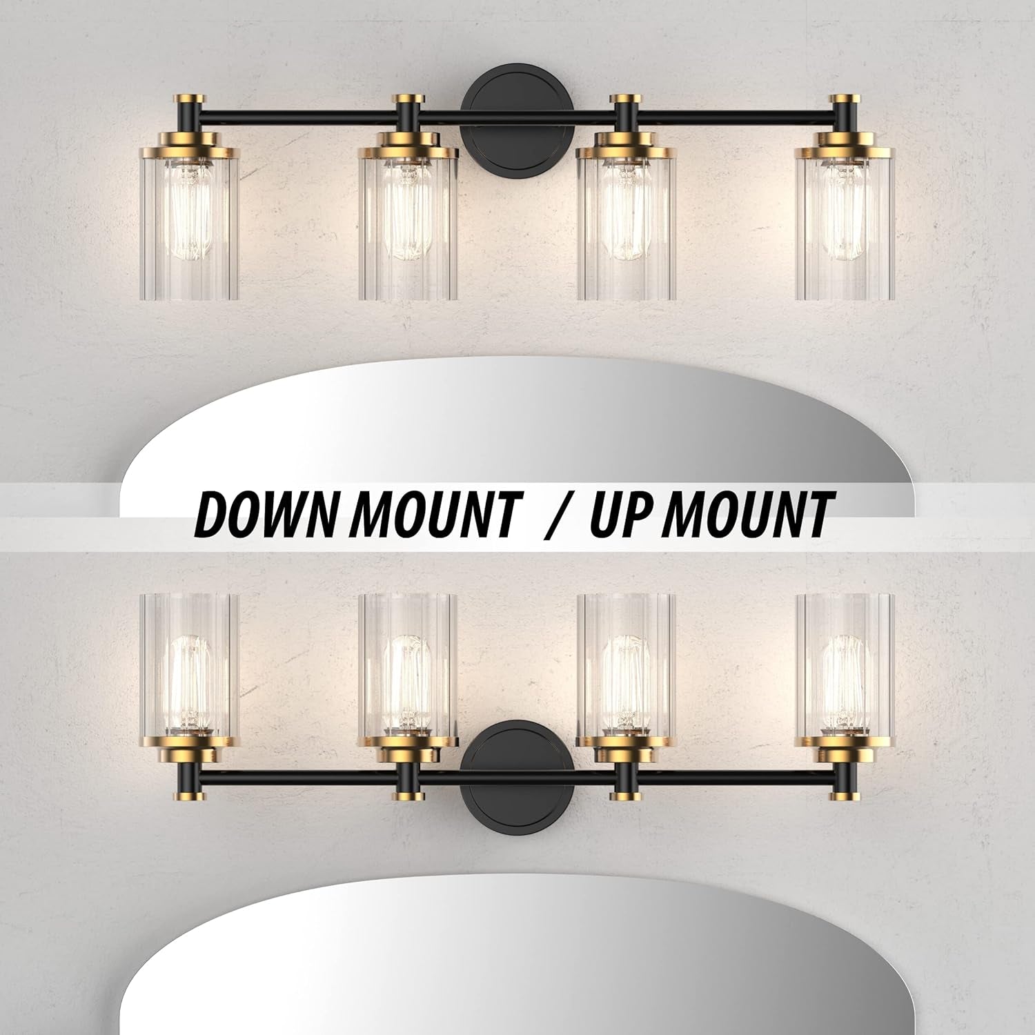 Cylindrical Bathroom Lighting Fixtures Black and Gold 