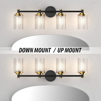 Cylindrical Bathroom Lighting Fixtures Black and Gold 