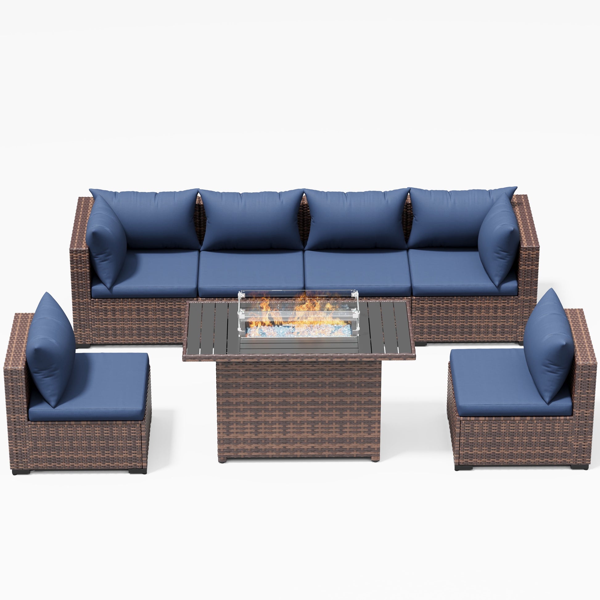 Furniturewicker Sectional Furniture 7 Piece Set (Navy Blue)