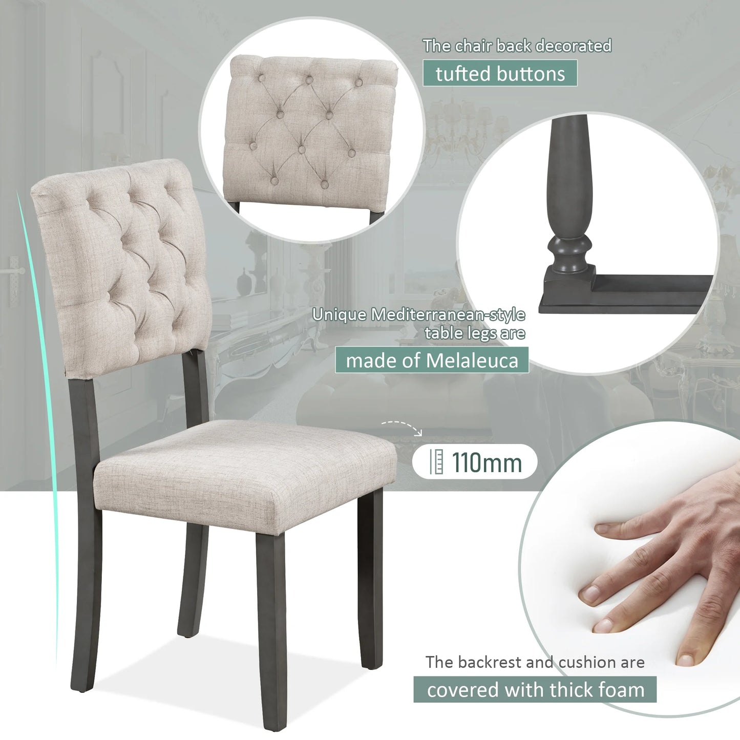  Farmhouse Dining Table Set 4 Cushioned Chairs Gray