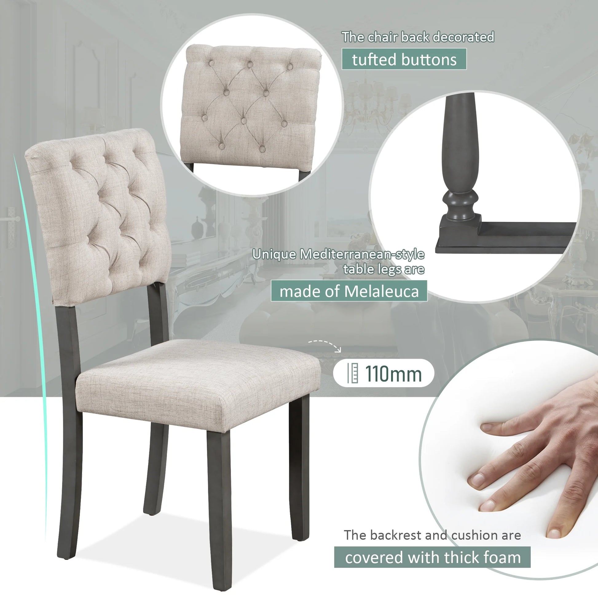  Farmhouse Dining Table Set 4 Cushioned Chairs Gray