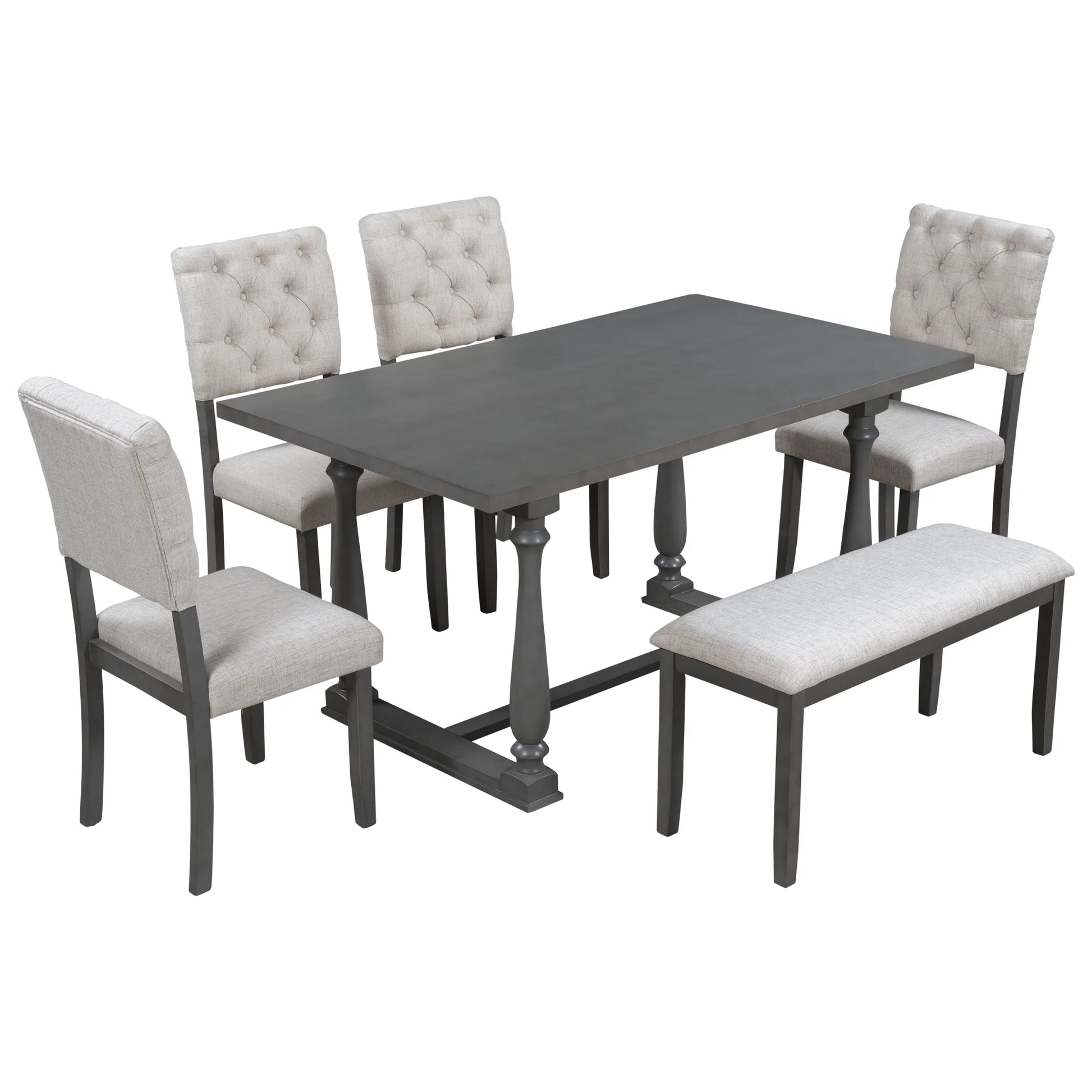  Farmhouse Dining Table Set 4 Cushioned Chairs Gray