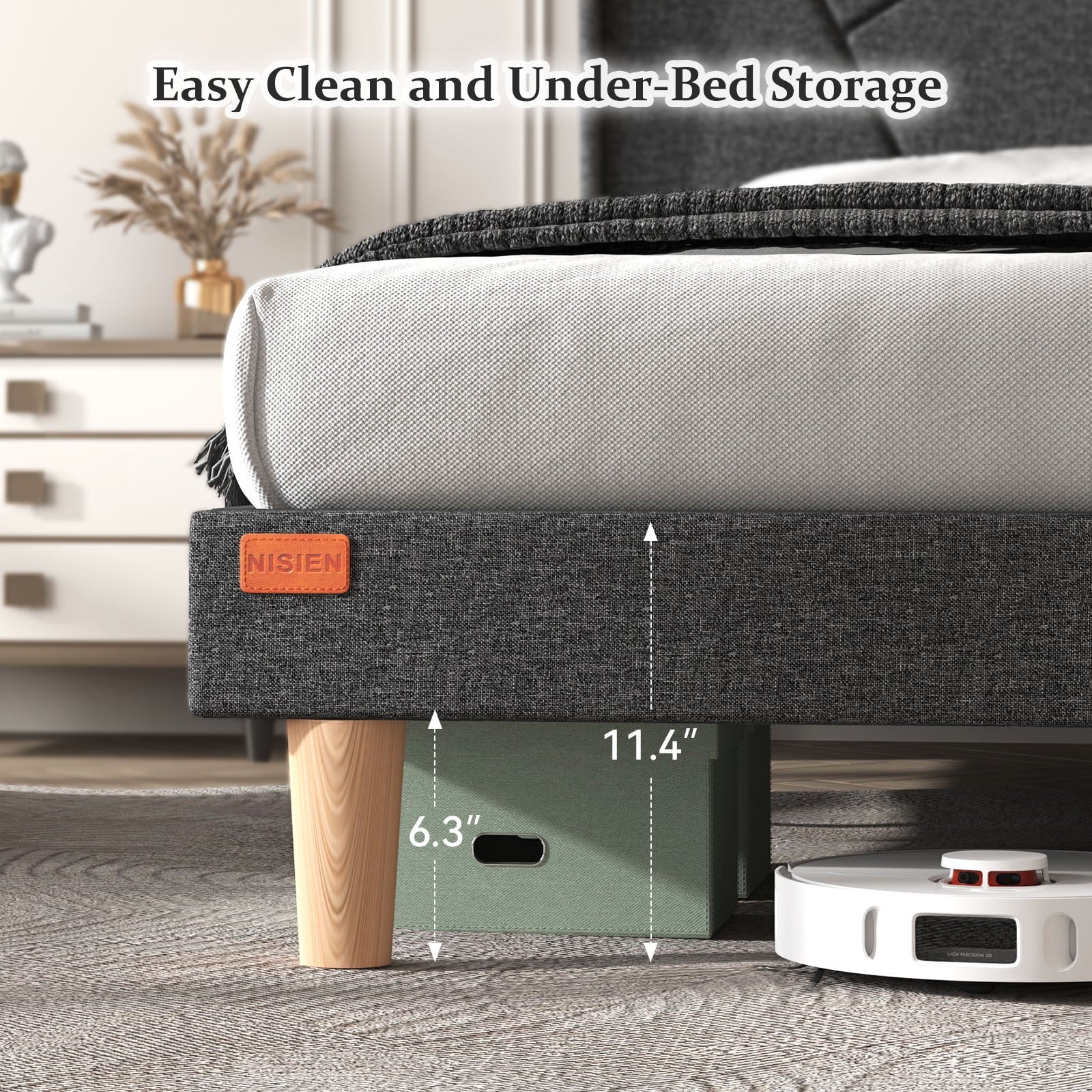 Wingback King Upholstered Platform Bed Dark Gray