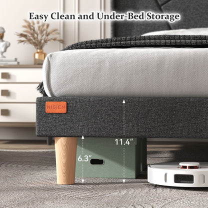 Wingback King Upholstered Platform Bed Dark Gray