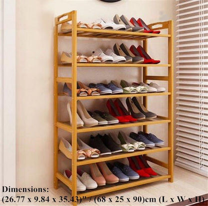 6 Tier Natural Wood Bamboo Storage Shoe Rack 