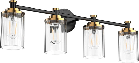 Cylindrical Bathroom Lighting Fixtures Black and Gold 