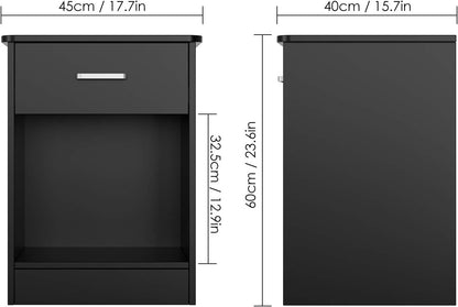 Modern Bedside Night Stand with Drawer and Storage Cabinet, Black