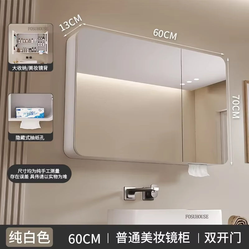 Minimalist Modern Arc-Shaped Smart Bathroom Mirror Cabinets Home Furniture Wall-Mounted Bathroom Mirror Cabinet with Lighting B