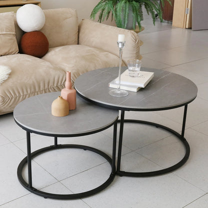 Modern Grey Marble Top Coffee Table Set 
