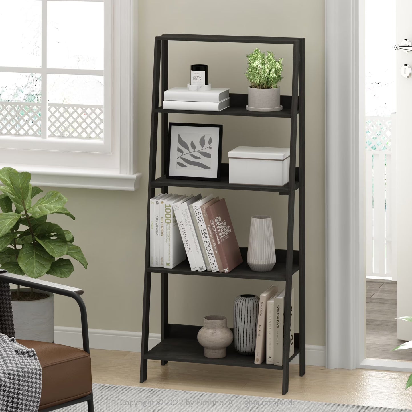 5-Tier Ladder Bookcase Display Shelf, Espresso