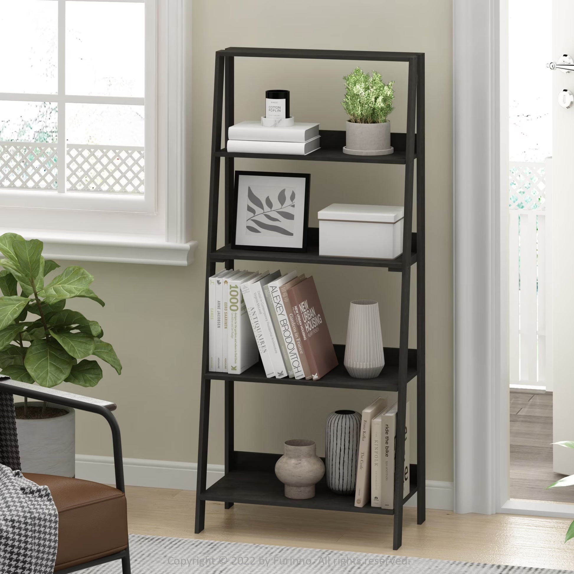 5-Tier Ladder Bookcase Display Shelf, Espresso