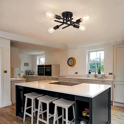 Retro Industrial Chandelier Wrought Iron LED Ceiling Lamp 