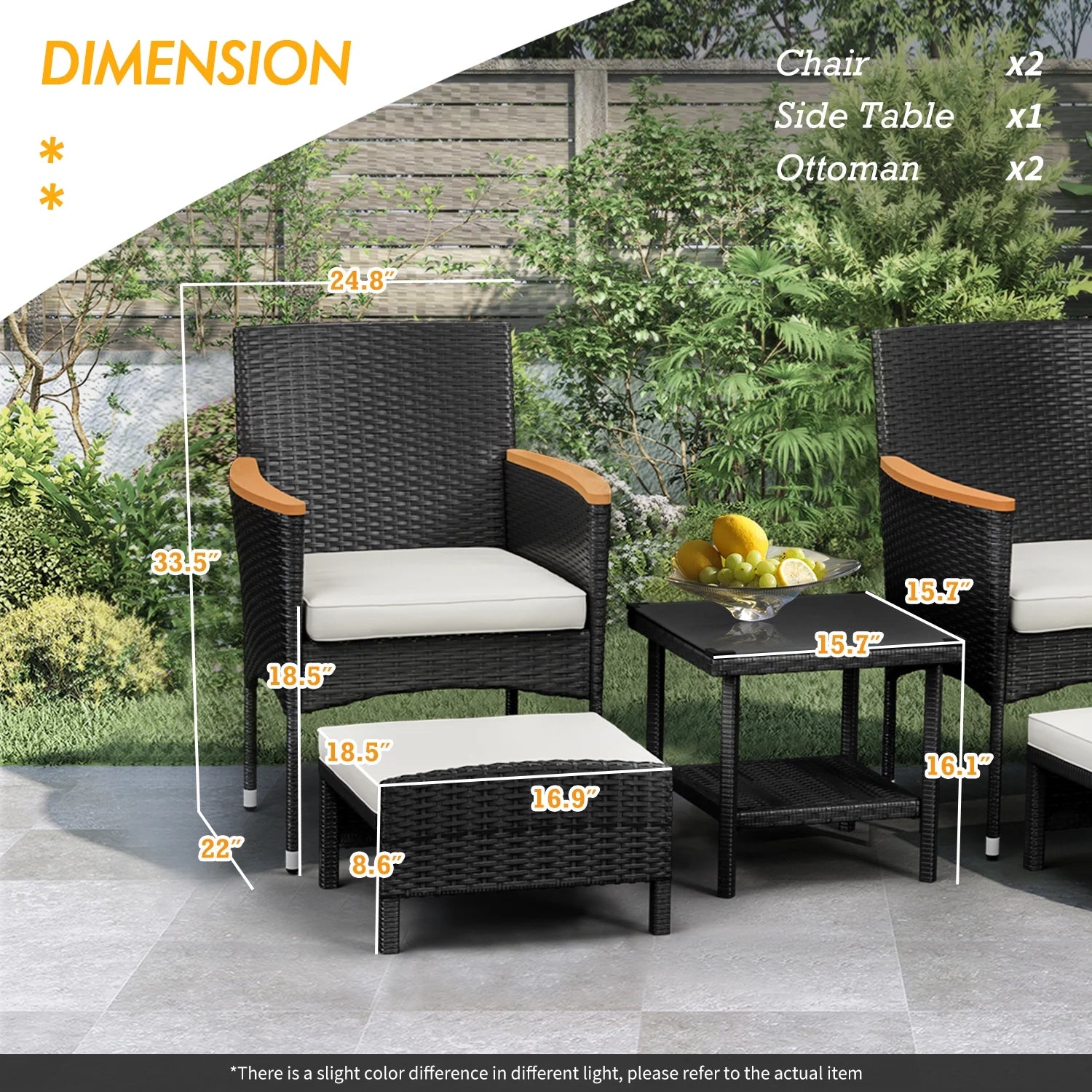 Bistro Wicker Patio Set (Black Wicker&White Cushion)