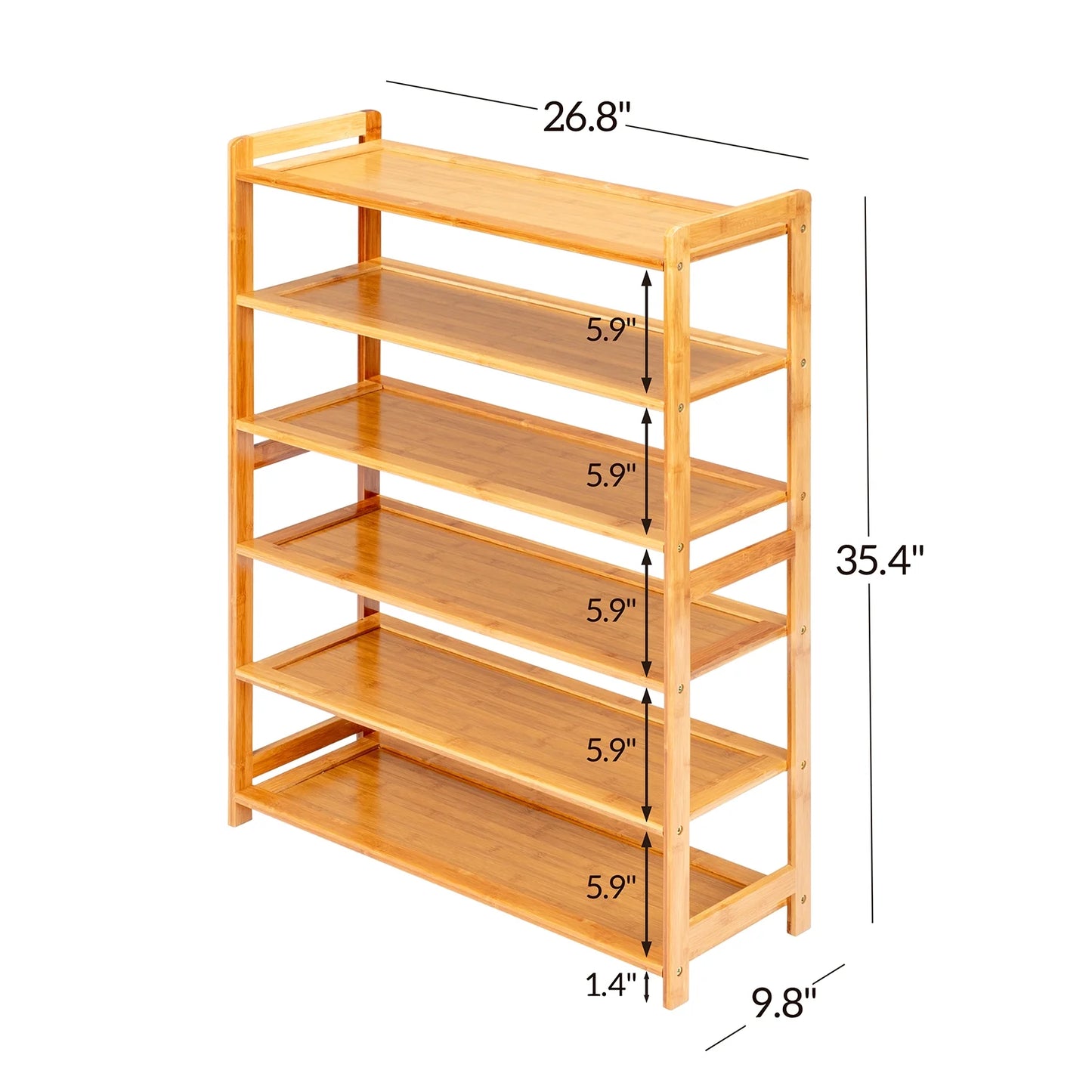 6 Tier Natural Wood Bamboo Storage Shoe Rack 