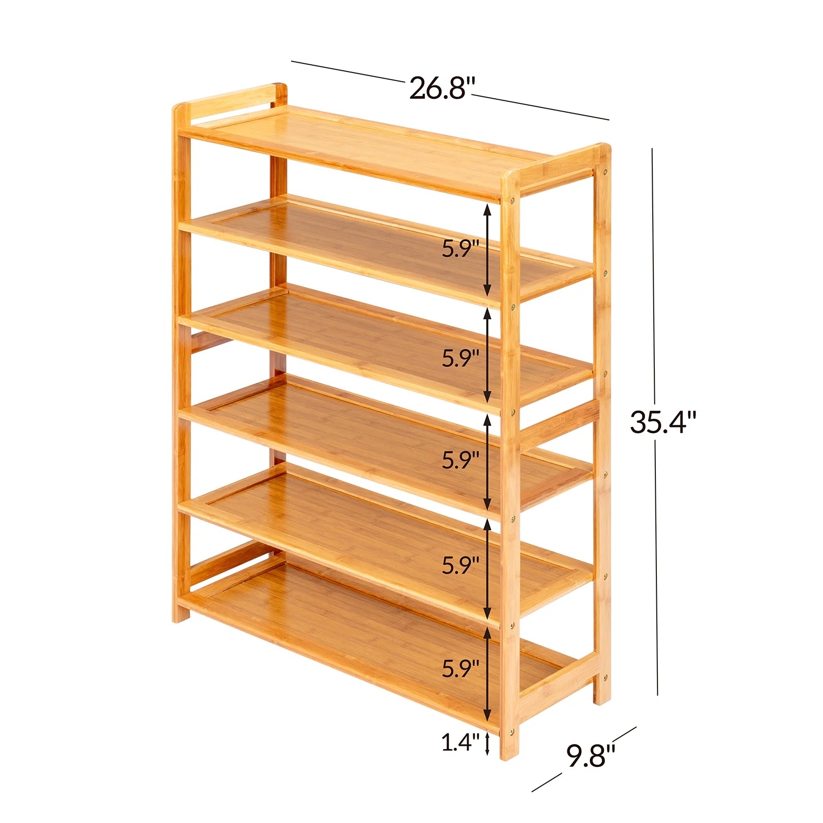6 Tier Natural Wood Bamboo Storage Shoe Rack 