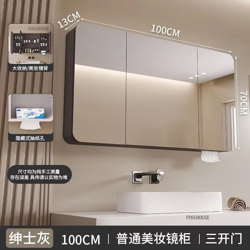 Minimalist Modern Arc-Shaped Smart Bathroom Mirror Cabinets Home Furniture Wall-Mounted Bathroom Mirror Cabinet with Lighting B