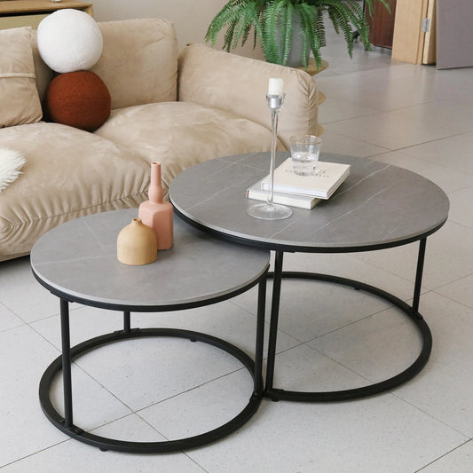 Modern Grey Marble Top Coffee Table Set 