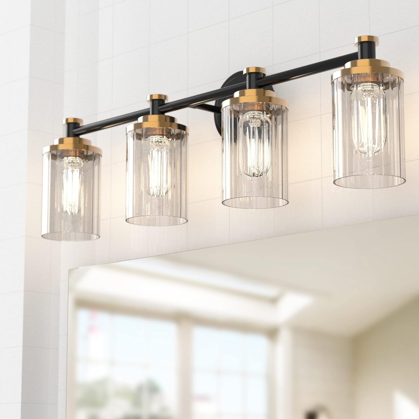 Cylindrical Bathroom Lighting Fixtures Black and Gold 