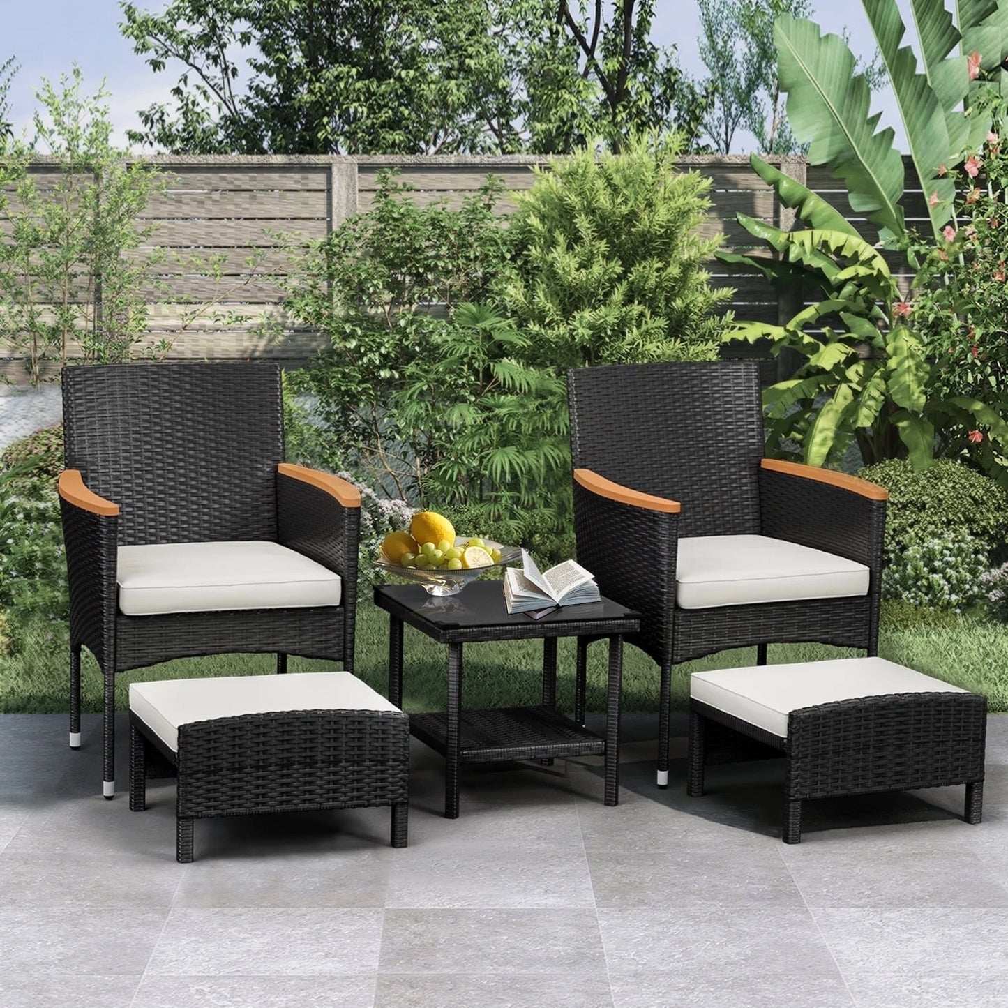 Bistro Wicker Patio Set (Black Wicker&White Cushion)