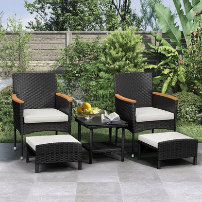 Bistro Wicker Patio Set (Black Wicker&White Cushion)