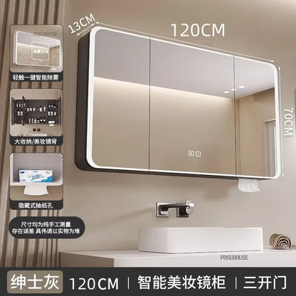 Minimalist Modern Arc-Shaped Smart Bathroom Mirror Cabinets Home Furniture Wall-Mounted Bathroom Mirror Cabinet with Lighting B
