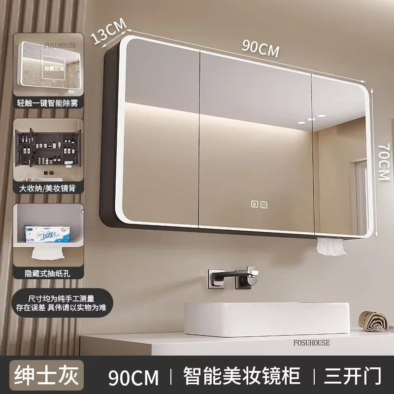 Minimalist Modern Arc-Shaped Smart Bathroom Mirror Cabinets Home Furniture Wall-Mounted Bathroom Mirror Cabinet with Lighting B