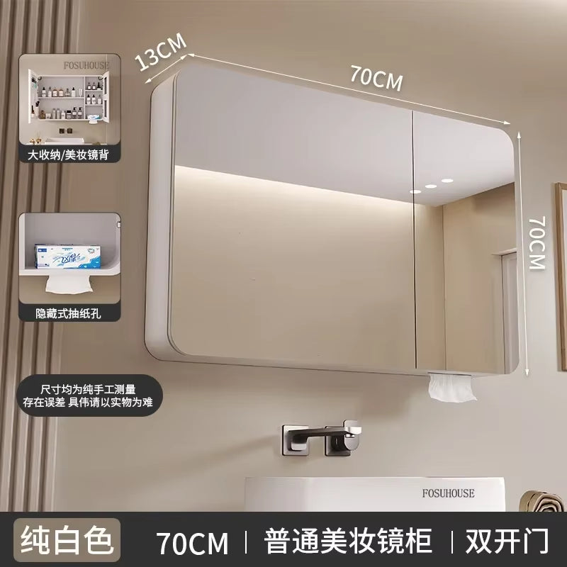 Minimalist Modern Arc-Shaped Smart Bathroom Mirror Cabinets Home Furniture Wall-Mounted Bathroom Mirror Cabinet with Lighting B