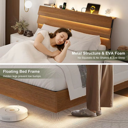 Feonase Floating Bed Frame King with Led Lights 