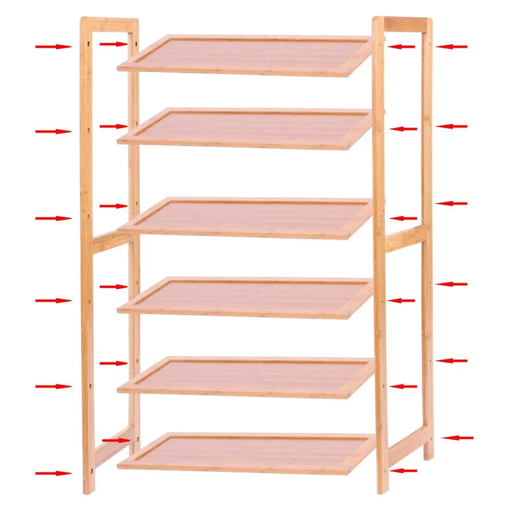 6 Tier Natural Wood Bamboo Storage Shoe Rack 