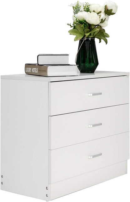 Wood Simple 3-Drawer Dresser,Dresser Organizer Wood Chest Cabinet for Bedroom, Living Room, Bathroom,Home Furniture (White)