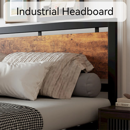 King Platform Bed Frame with Headboard and under Bed Storage, No Box Spring Needed