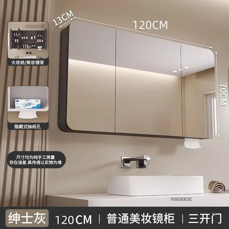 Minimalist Modern Arc-Shaped Smart Bathroom Mirror Cabinets Home Furniture Wall-Mounted Bathroom Mirror Cabinet with Lighting B
