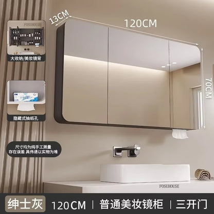 Minimalist Modern Arc-Shaped Smart Bathroom Mirror Cabinets Home Furniture Wall-Mounted Bathroom Mirror Cabinet with Lighting B
