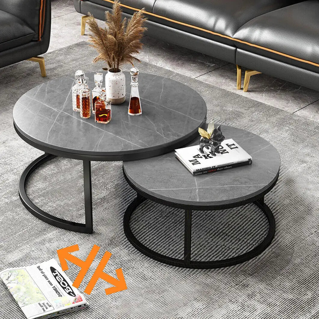 Modern Grey Marble Top Coffee Table Set 