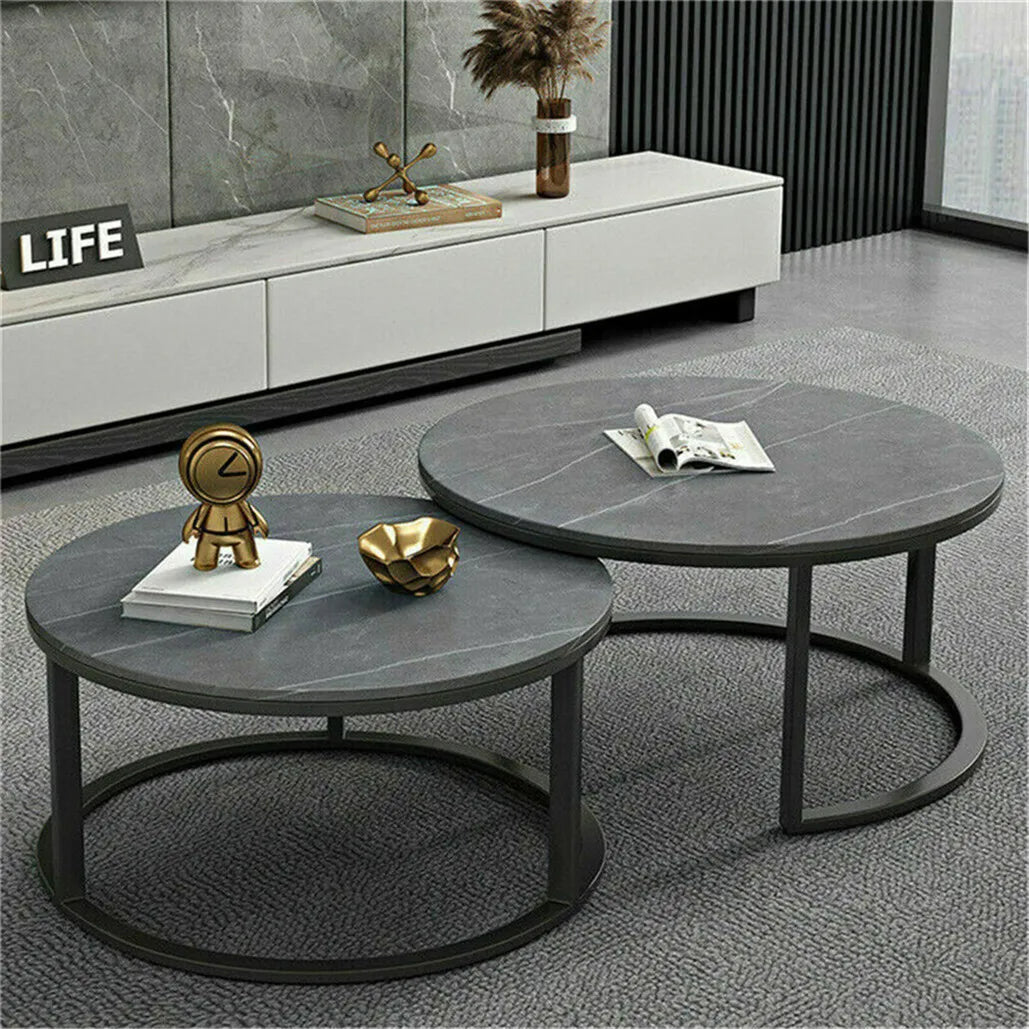 Modern Grey Marble Top Coffee Table Set 