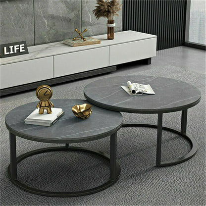 Modern Grey Marble Top Coffee Table Set 