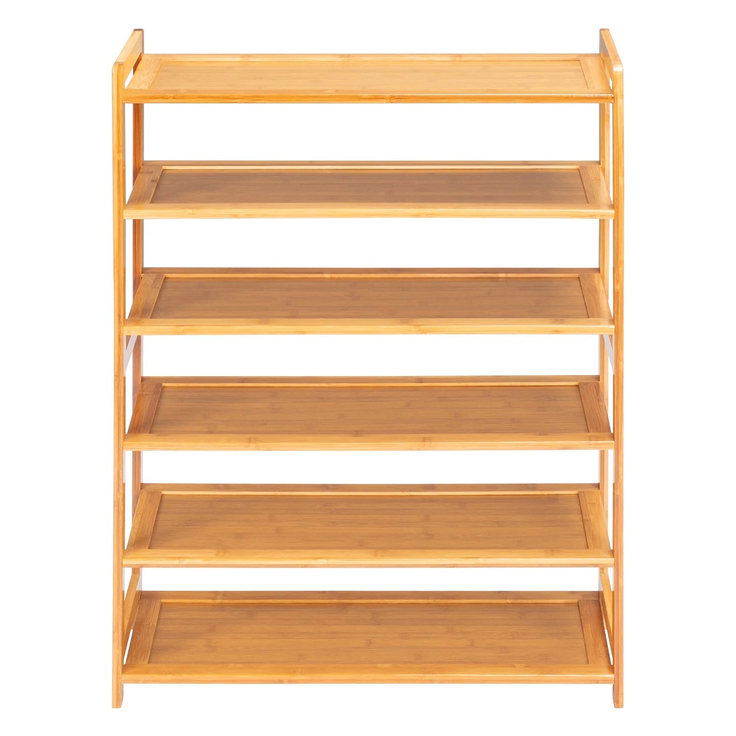 6 Tier Natural Wood Bamboo Storage Shoe Rack 