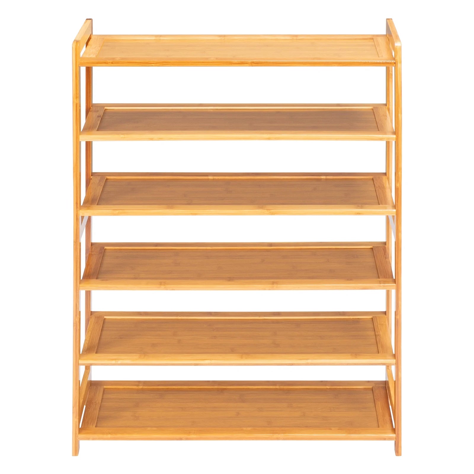 6 Tier Natural Wood Bamboo Storage Shoe Rack 