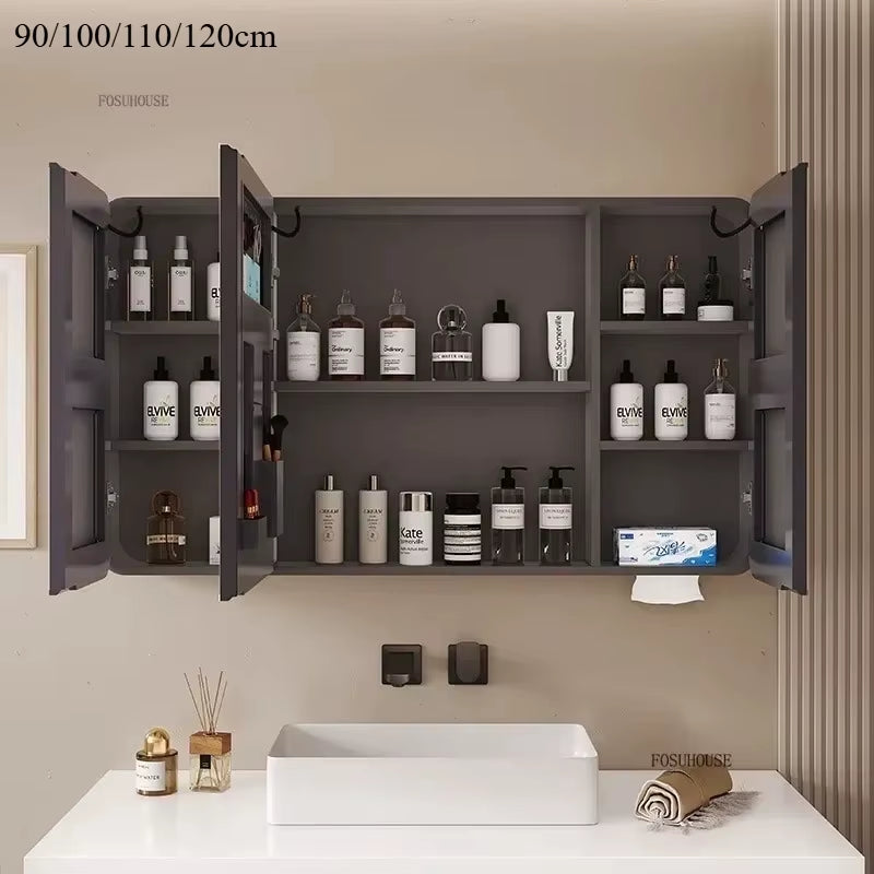 Minimalist Modern Arc-Shaped Smart Bathroom Mirror Cabinets Home Furniture Wall-Mounted Bathroom Mirror Cabinet with Lighting B